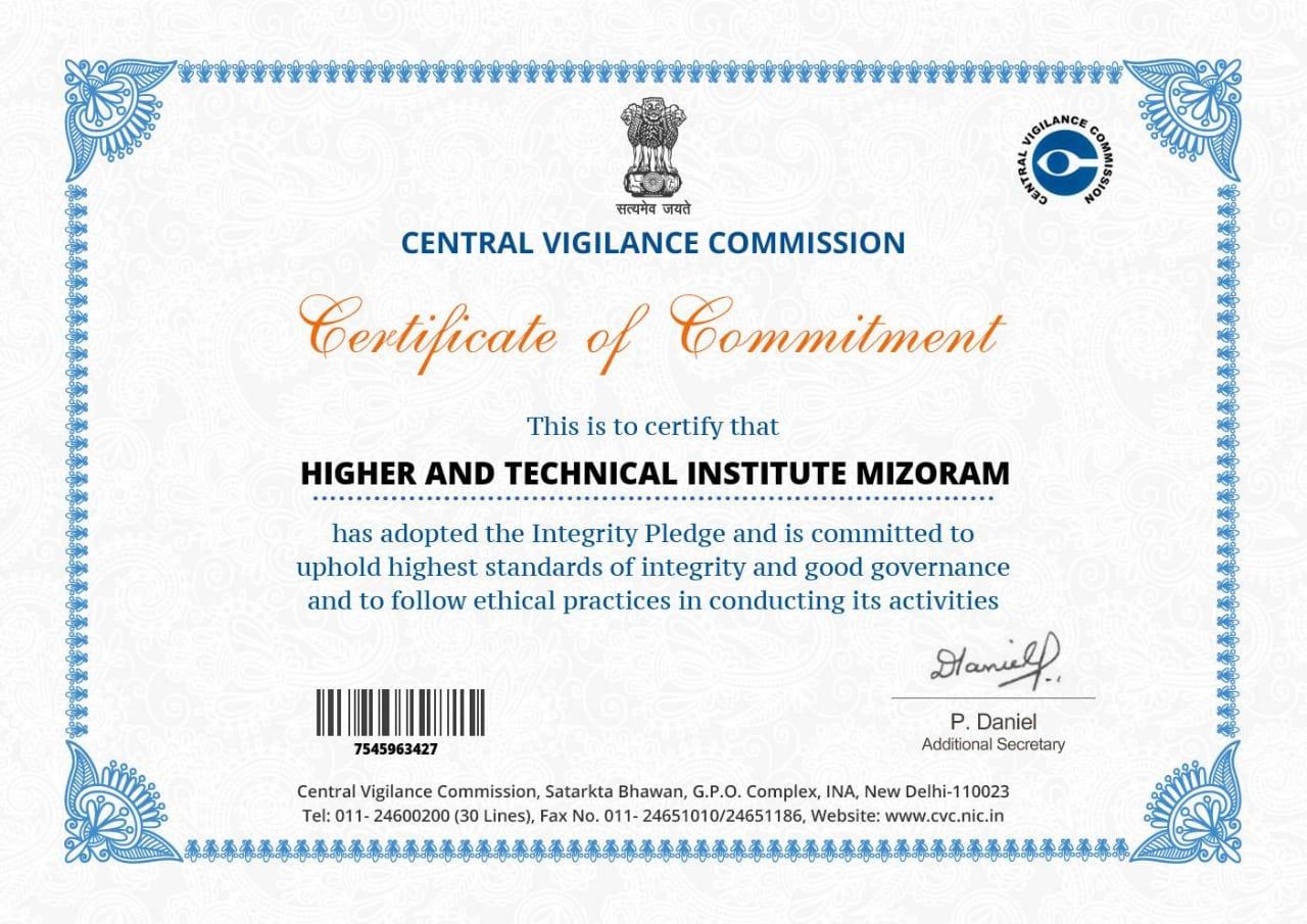 Certificate of Commitment - Vigilance Awareness Week 2020